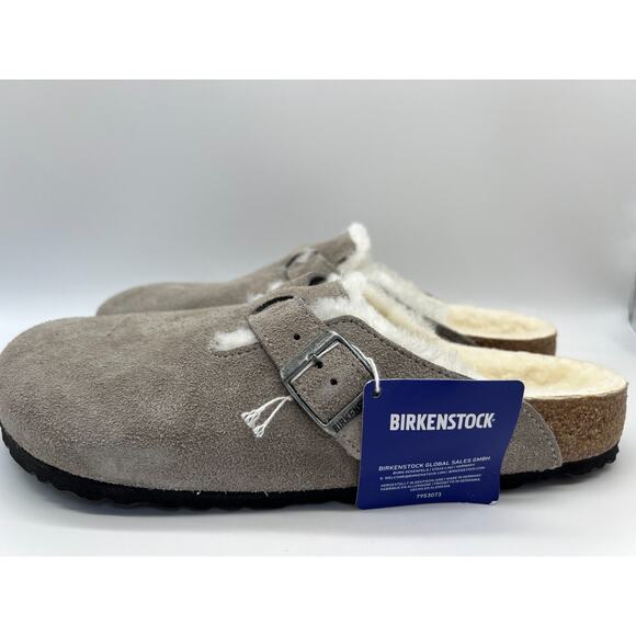Birkenstock Boston Shearling Stone Coin Suede Leather Men's Size 12 New - Picture 2 of 16
